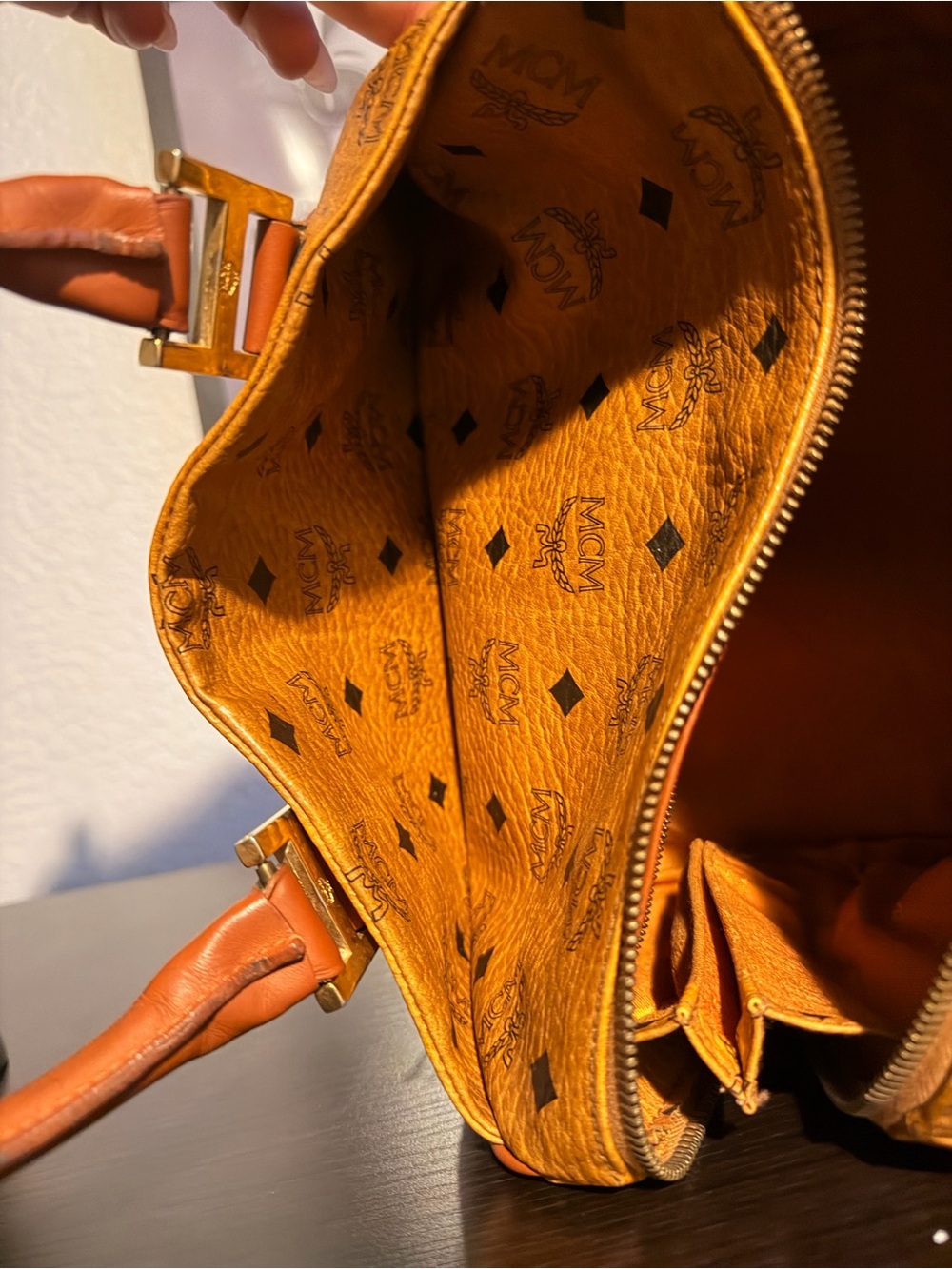 MCM Cognac Logo Visetos Satchel with Brass Hardware - Picture 10 of 13